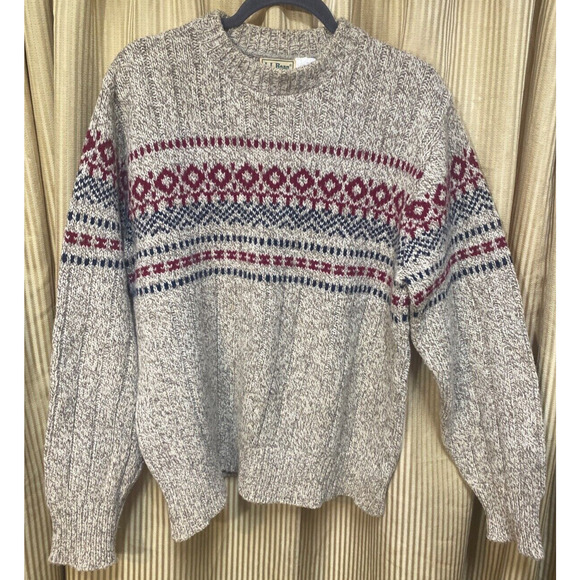 Vintage LL Bean Chunky Wool Sweater Mens Large Fisherman Nordic - Picture 1 of 4